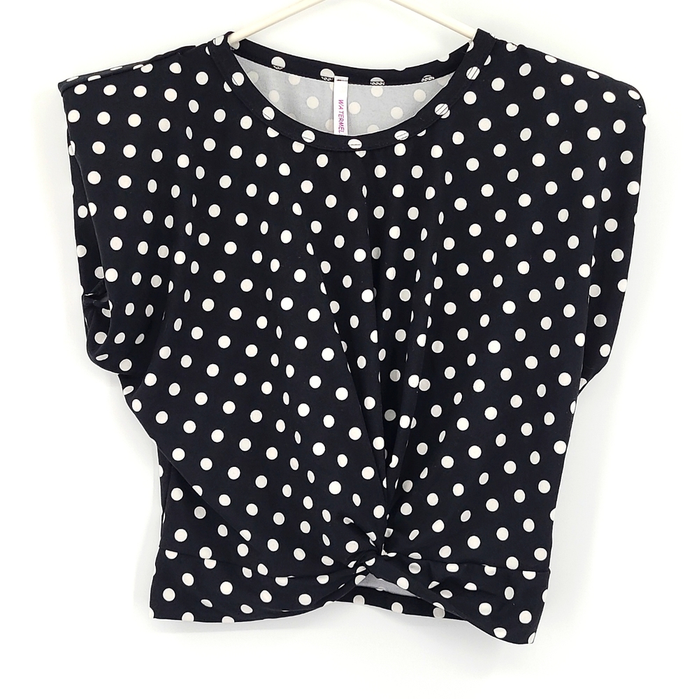 Watermelon Large Black white polka-dot tristrd cropped top with shoulder pads